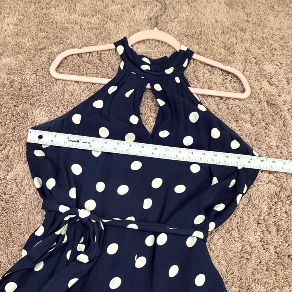 Large Anthropologie Maddie halter romper Navy blue White Polka Dot shorts - Picture 15 of 16